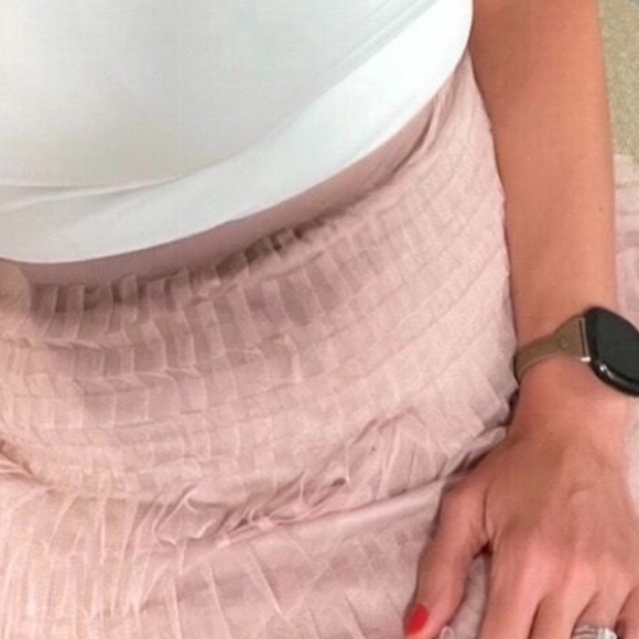 Luxe Dusty Pink Tiered Stretchy Waist Mesh Mini Skirt - Picture 2 of 6